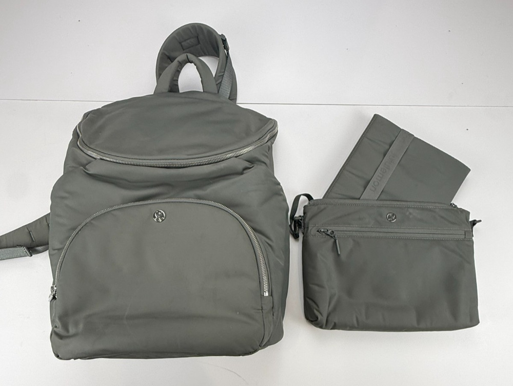Lululemon New Parent Backpack 17L Grey Sage Diaper Bag Changing Mat Pouch